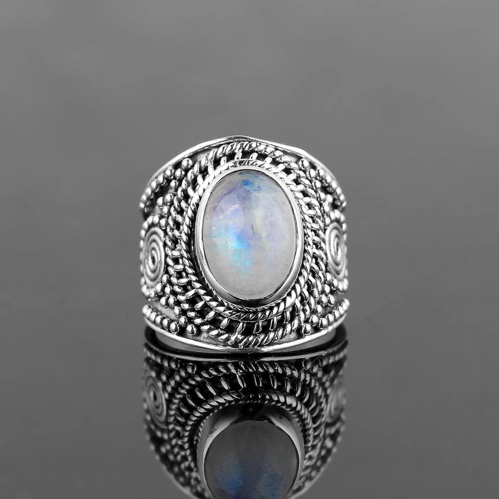 Moonstone Gemstone Boho Designer Ring, Solid 925 Sterling Silver Ring, Statement Ring, Unique Designer Ring