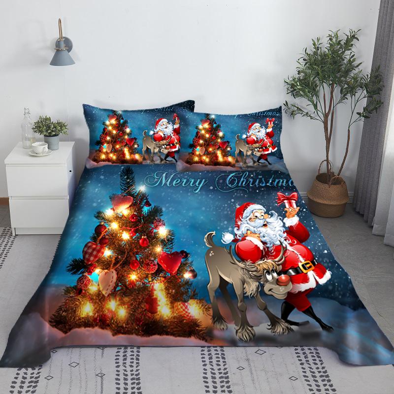 Christmas Snowman Bed Sheet Set Santa Claus 3D Carton Polyester Bed Flat Sheet With Pillowcase Kids Bedding 2/3pcs Modern Design