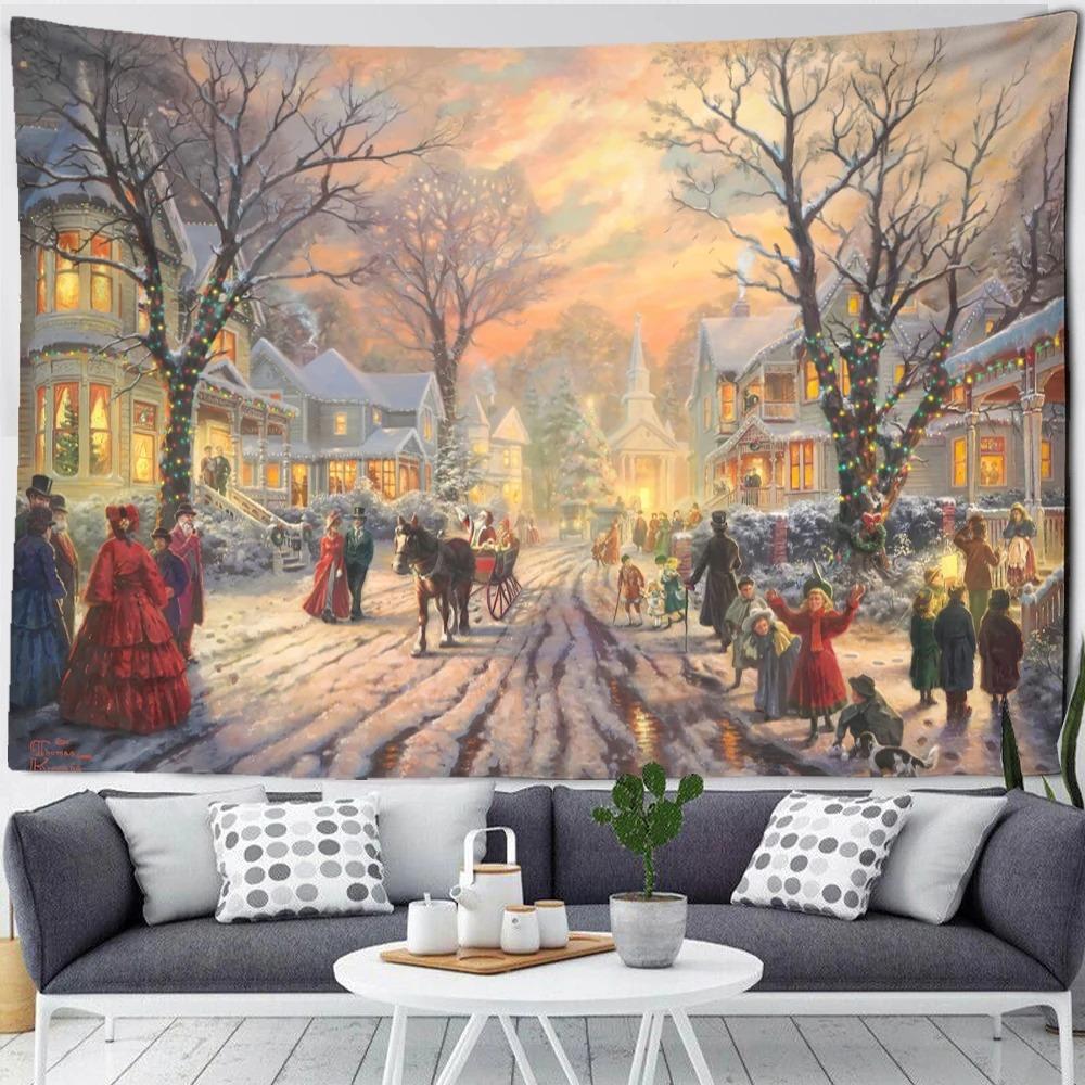 Christmas Snow Forest Scenery Tapestry Bedroom Living Room Home Wall Decoration