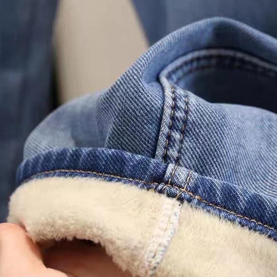 Stretch Harlan Jeans Damen Herbst Winter Plus Samt Locker Dünn Hohe Taille Gerade Neun Punkte Karotte Daddy Hose