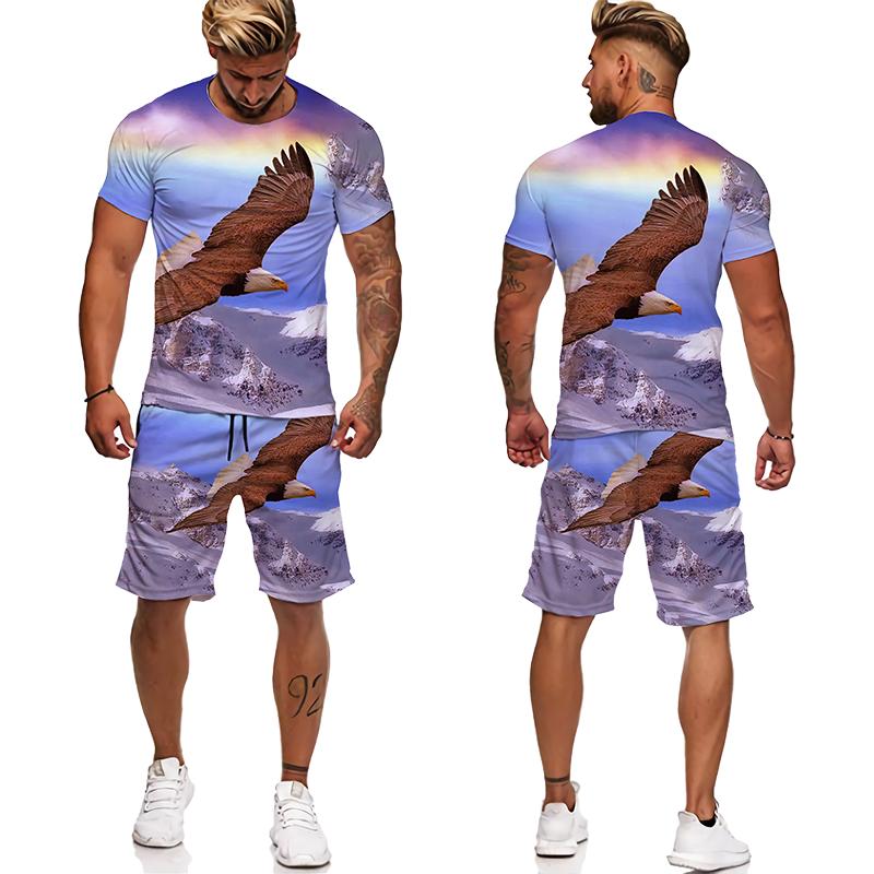 

Новый 3D-принт с рисунком американской совы с коротким рукавом, футболка, шорты, мужская одежда 2023, летний спортивный костюм, повседневные мужские комплекты, короткие наряды 4XL