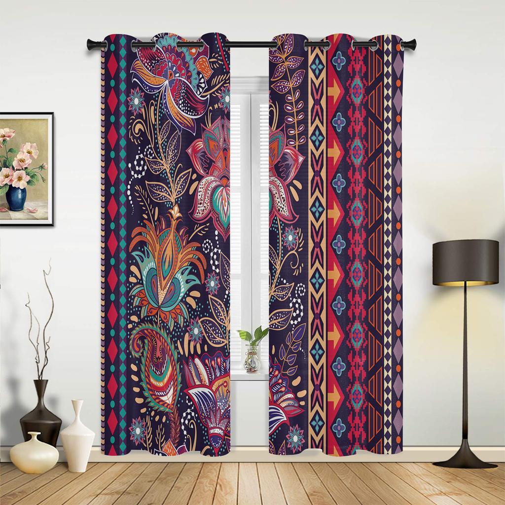 Red Oriental Ethnic Flowers Retro Curtains Bedroom Living Room Drapes Kitchen Children Window Curtain Home Decor Made Of Polyester Sitting Treatment