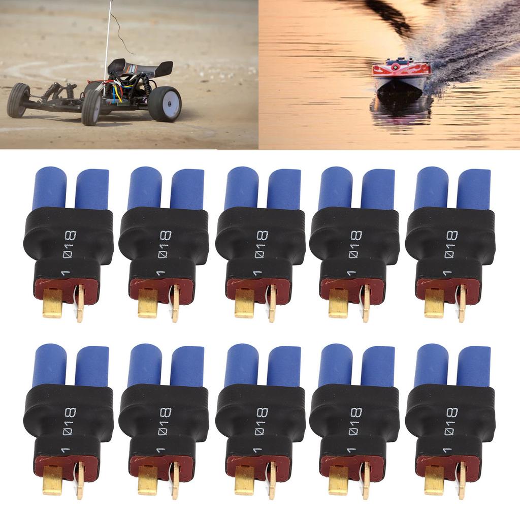 10 Pcs EC5 Female to T Male Adapter Blue Black 10x20x47mm Rubber Plastic Copper EC5 Connector Plug for RC Boat