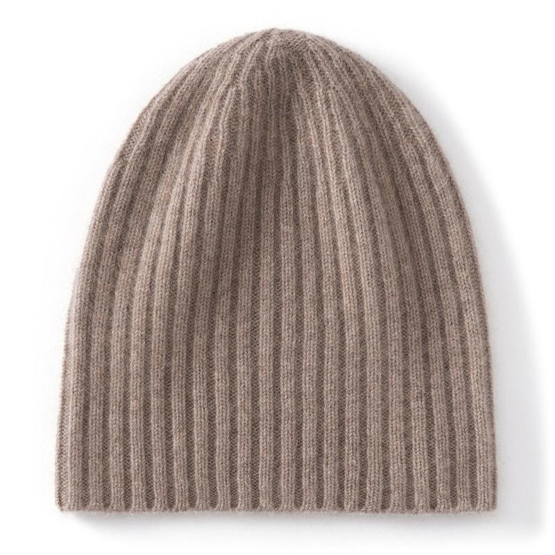 Women's 100% Cashmere Ribbed Knit Hat with Ear Protection - Warm & Stylish Solid Color Design