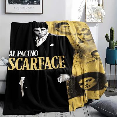1Pc Scarface Print Flannel Blanket, High Quality Comfortable for All Seasons, Home Decor, Warmth and Comfort, Perfect for Christmas Gifts
