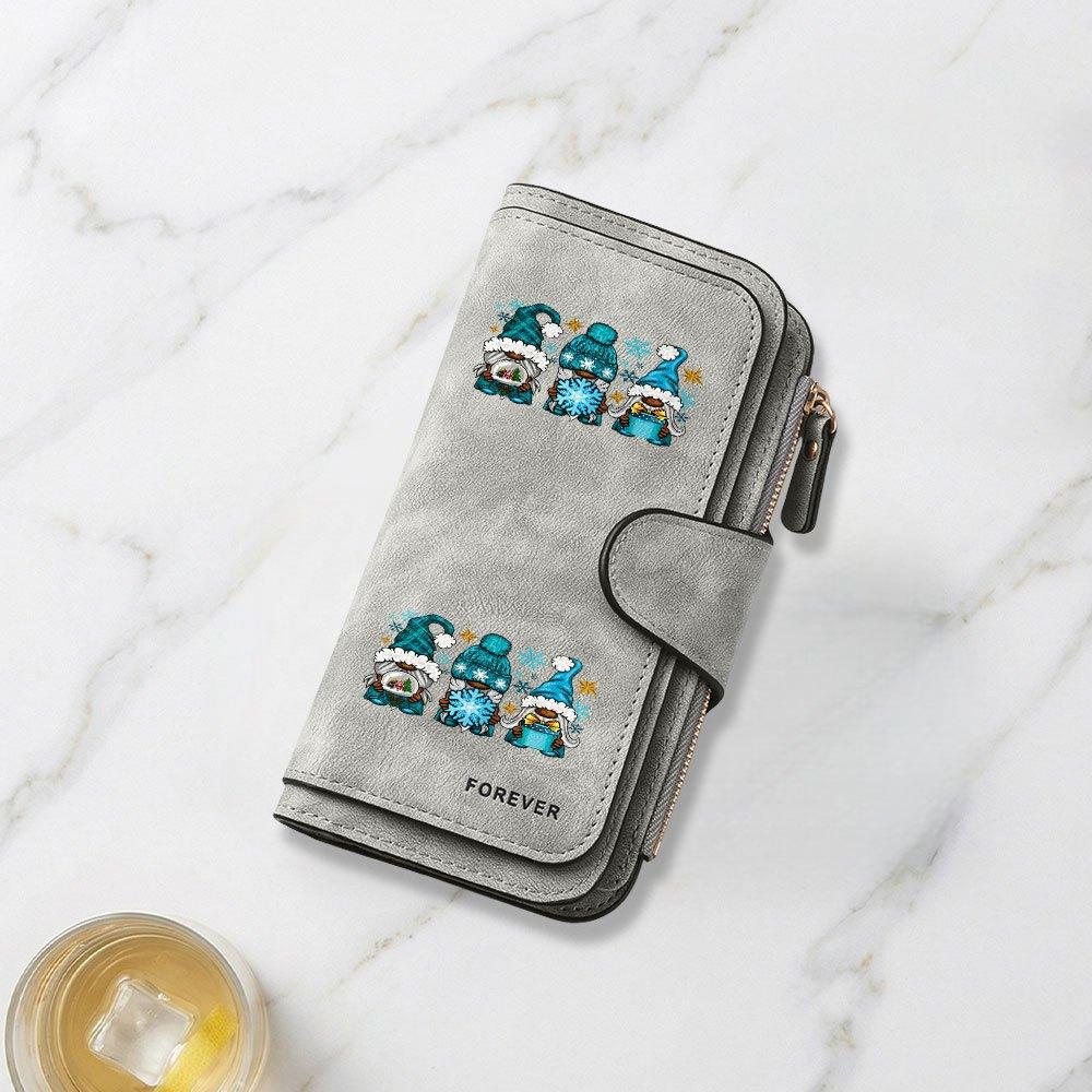 Fashionable Long Wallet with Winter Christmas Gnome Print Design Eye Catching and Multifunctional Portable Coin Purse with Clasp Large Capacity