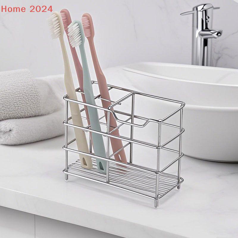 Bathroom Toothbrush Holder Stainless Steel Black Sliver Tooth Brush Holder Toothpaste Holder Stand Bathroom Organizer Accessory