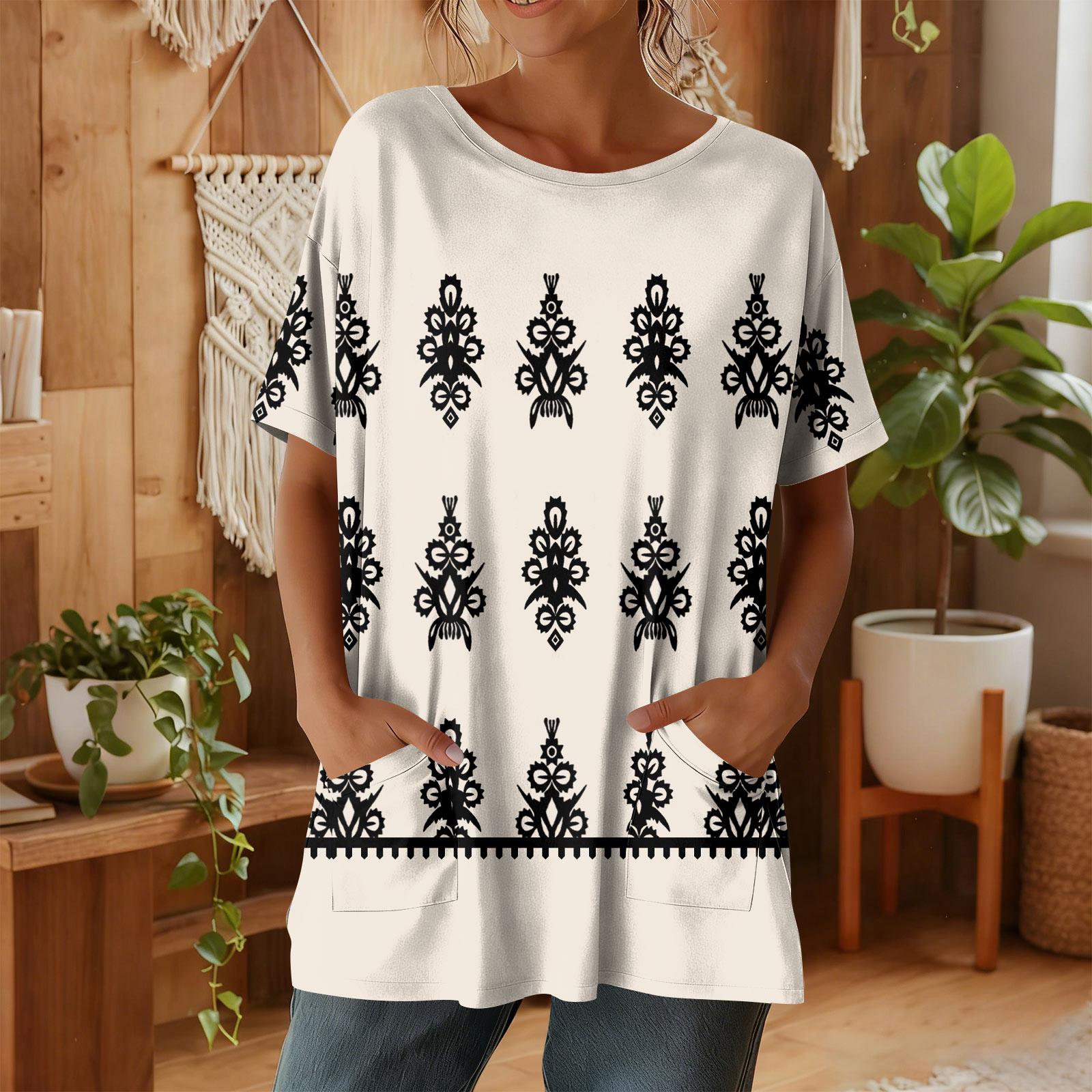 Женская мода повседневный короткий рукав цветочный принт топ L