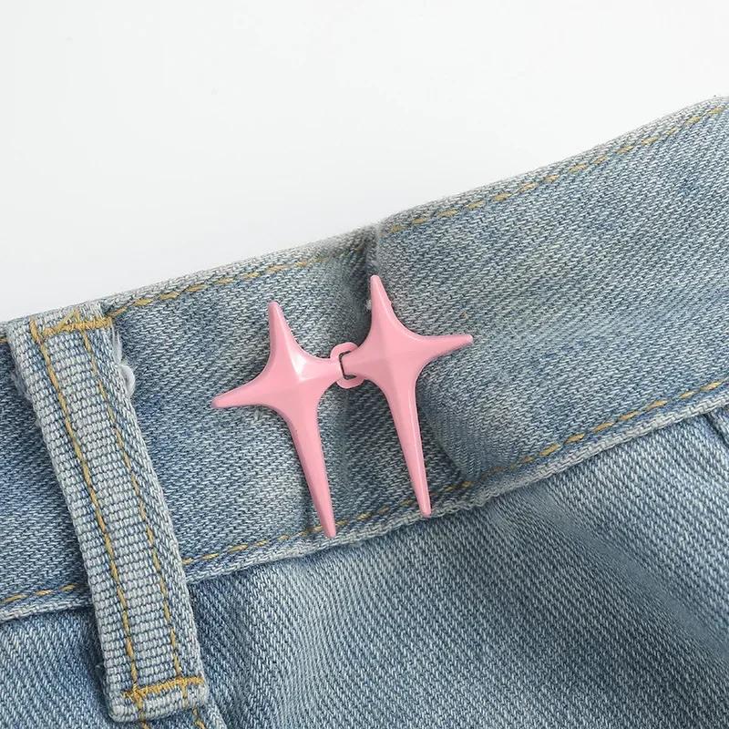1 Coppia Fibbia a Vita Stella Incrociata Clip Regolabili Staccabili per Pantaloni Stringivita Bottoni Automatici Metallici Senza Chiodi per Decorazione Jeans