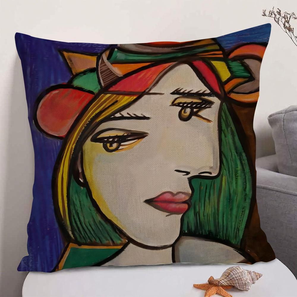 Berühmter Künstler P-Picasso Kissenbezug Natürlicher Leinen Bio-Stoff Doppelseitiger Druck Sofa Heimdekoration Geschenk Kissenhülle