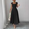 European & American Style Women's Square Neck Short Sleeve Long Dress