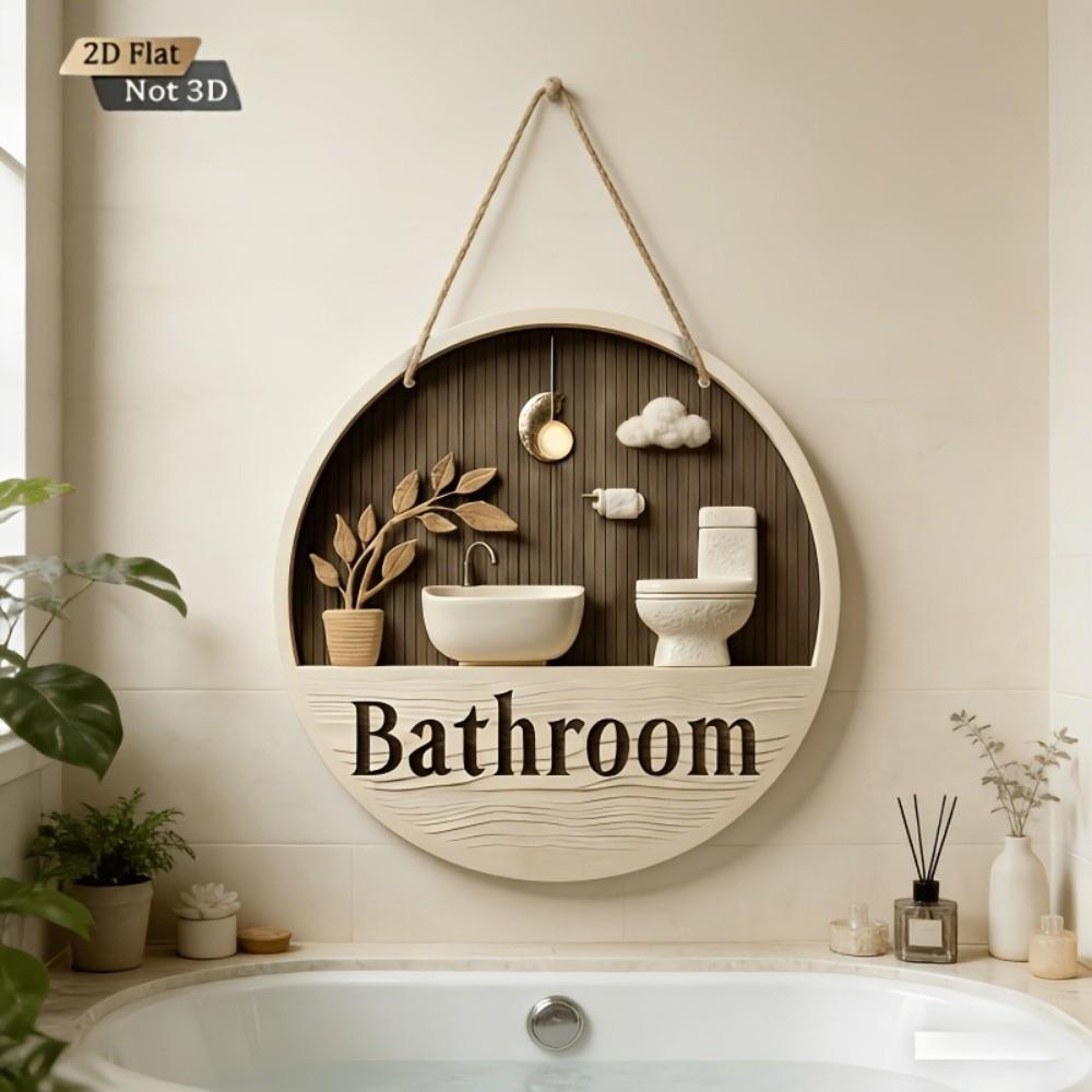 Ornament Bathroom Sign Plate 2D Flat Circle Decorative Plaque  Group Living Area