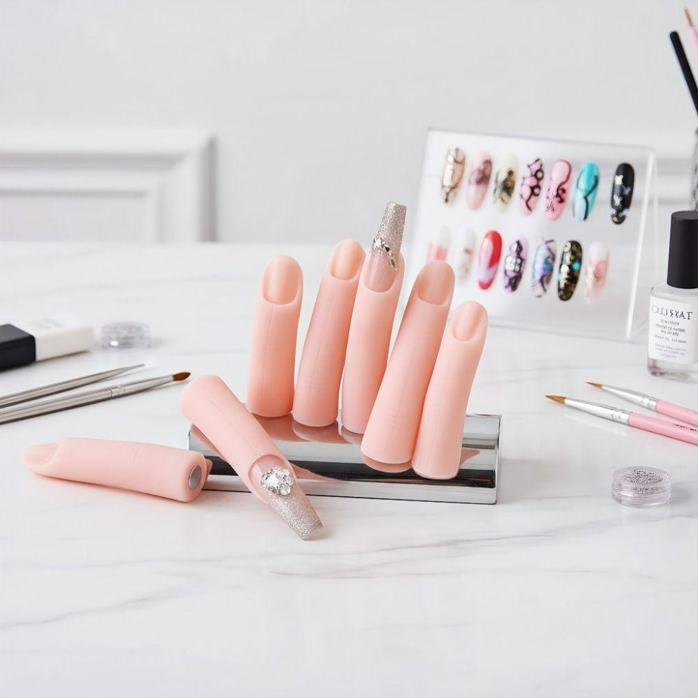 5Pcs/Set Display Stand Silicone Practice Fingers Silicone Nail Art Practice Hand  Manicure Training