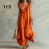 Versatile Daily Wear Dress Women's Deep V Neck Ruffle Trim Maxi Dress, Sleeveless Loose Lightweight Polyester Flowy Beach Sundress, Summer Casual