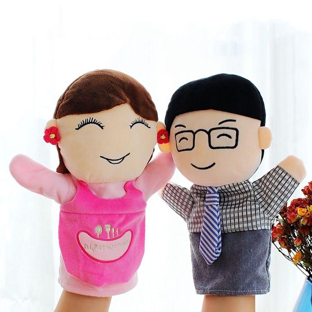 High Quality Portable Plush Storytelling Puppet 25CM Cartoon Story Hand Puppet Familys Members Finger Puppetry Toy
