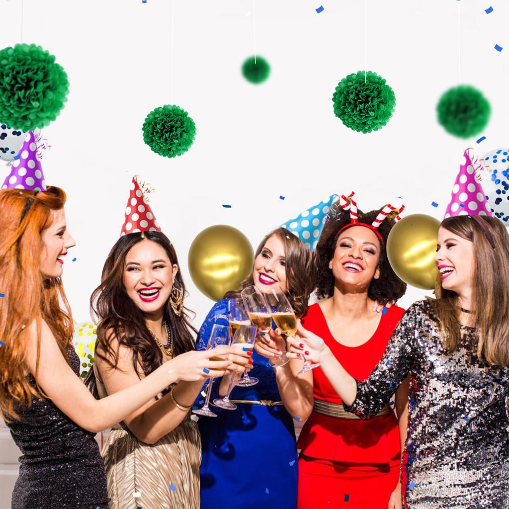 1pcs Set 7.8inch Deep Green Paper Paper Flowers Decorations For Birthday Party Hanging Flowers Pom Pom Paper