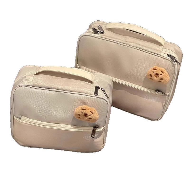 Large Capacity Cute Women's Makeup Bag - Portable Travel Cosmetic Organizer with Brush Partition