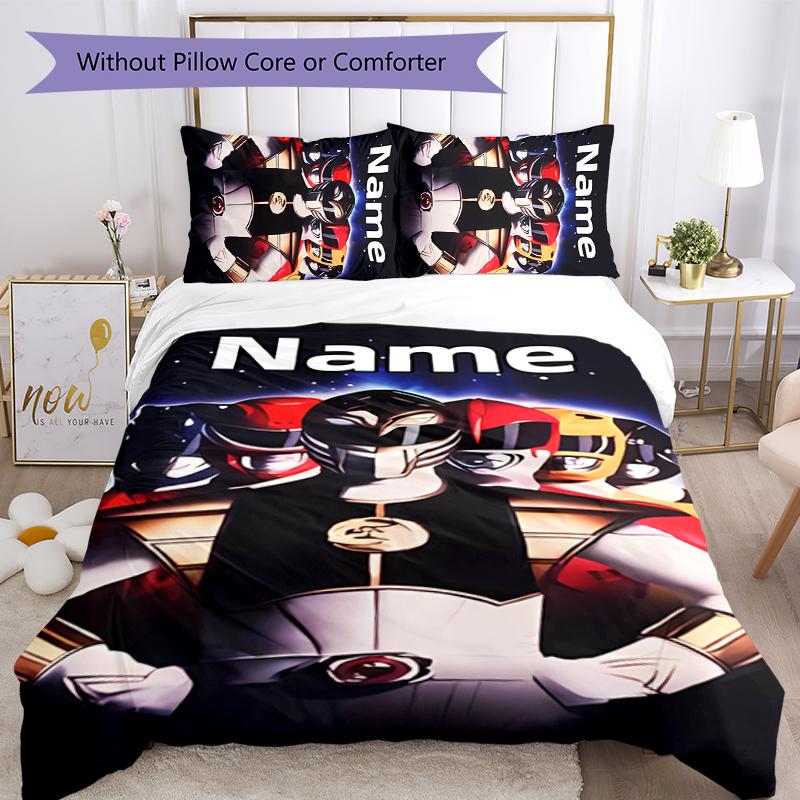 Ensemble de literie 3 pièces Nom personnalisé Dessin animé Mighty Morphin Power Rangers Housse de couette Fermeture Comprend 1 housse de couette et 2 taies d'oreiller Pour toutes les saisons Chambre D