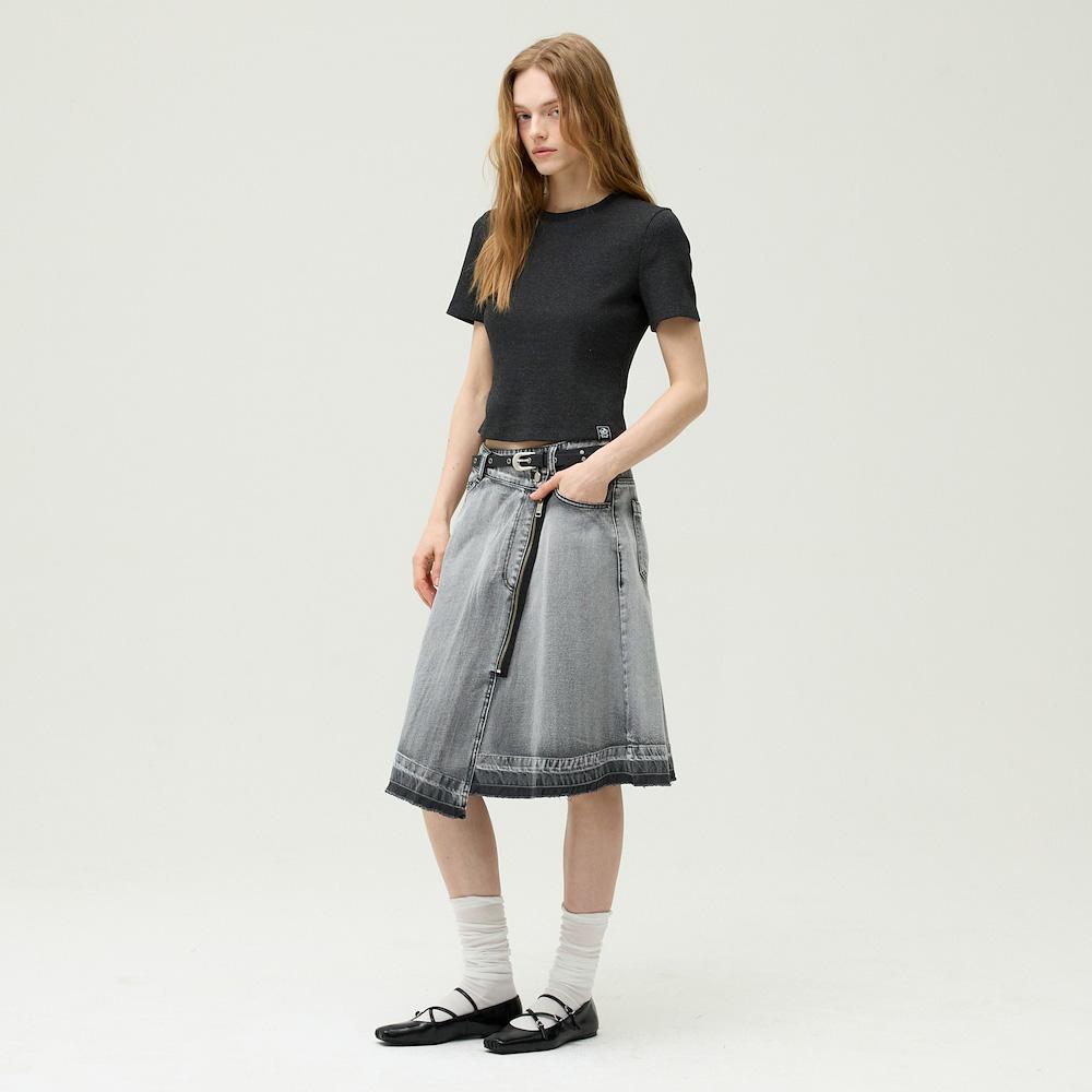 Ibiem Asymmetrical Zipper Washed Denim Skirt Emq3Dsk010