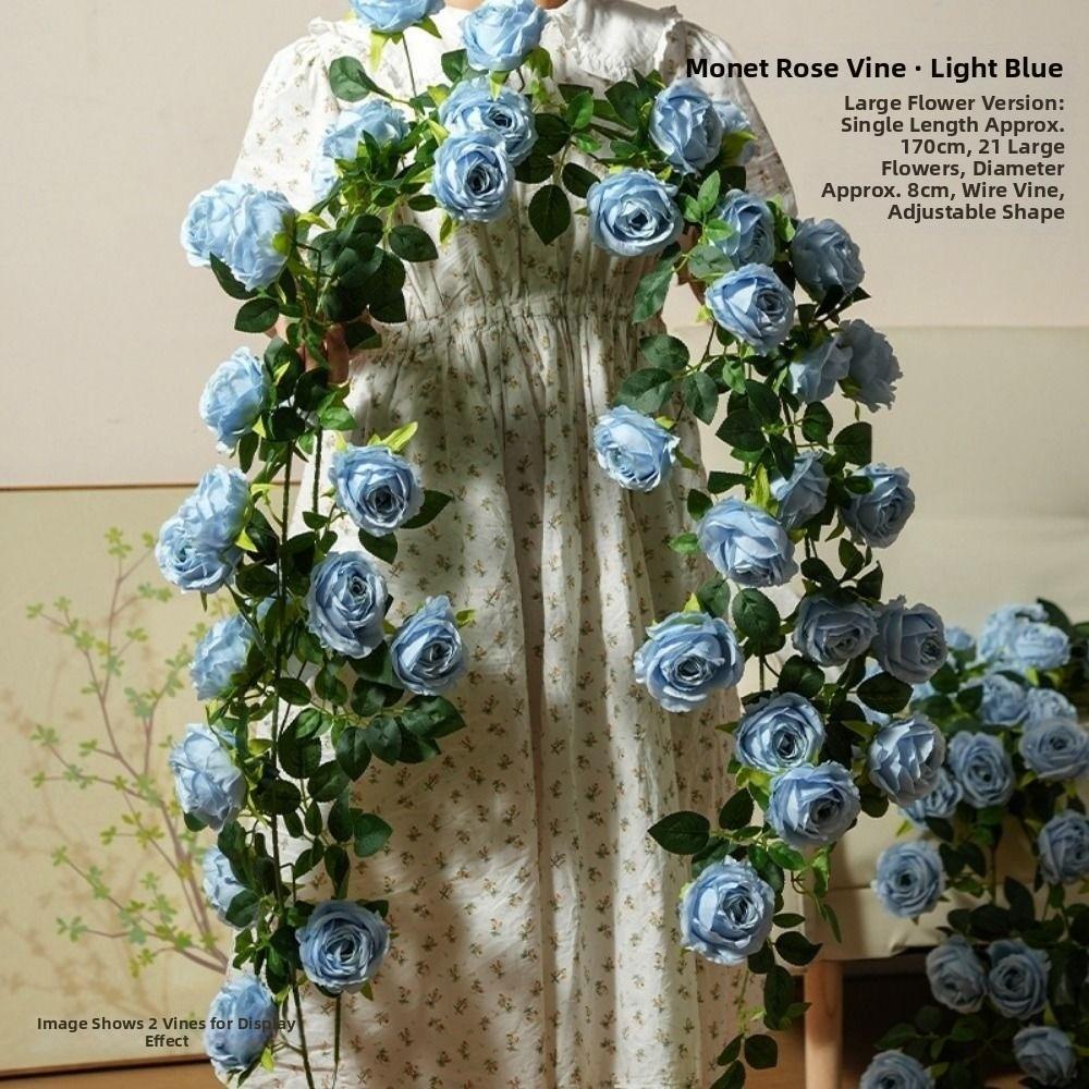 New Plastic Silk Artificial Rose Vine 8 Colors 1.7m 21 Heads Wall Decor Rattan Fake Plants Leaves Home Decoration