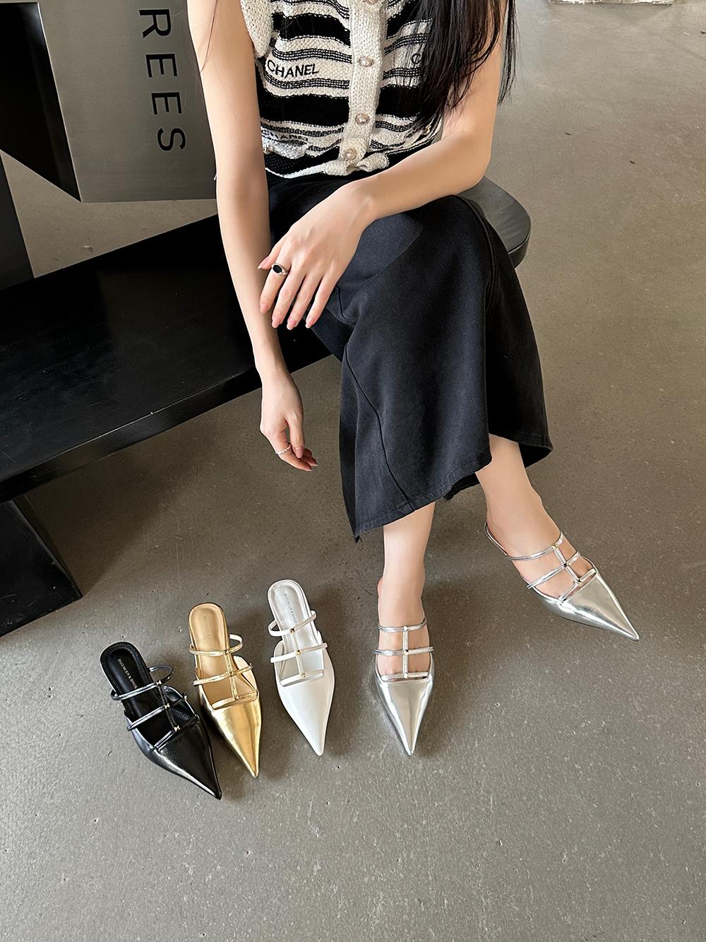 мода Модные женские тапочки с острым носком Летние уличные туфли-мюли Тонкие туфли — фото 3