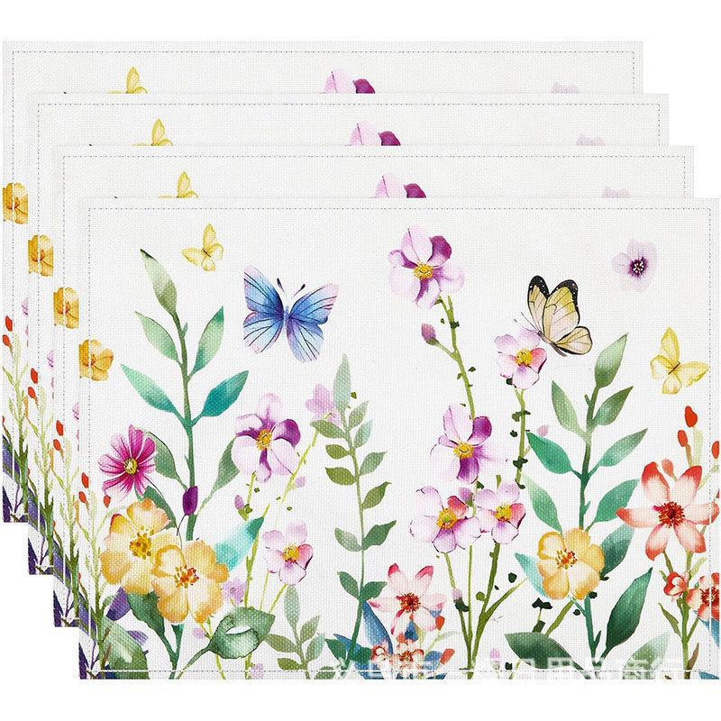 Весенний Цветок и Птица Салфетка под Тарелку Лен Цветочная Семья Повседневное Использование Декор Стола Теплоизоляционная Салфетка Весенняя Вечеринка Домашний Декор 1pcs