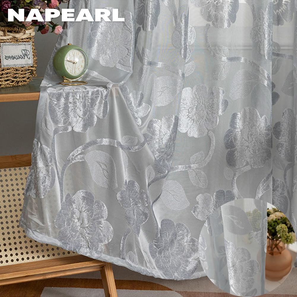 1 peça NAPEARL elegante padrão de flor jacquard artesanato tule cortina janela transparente para sala de estar quarto decoração de casa