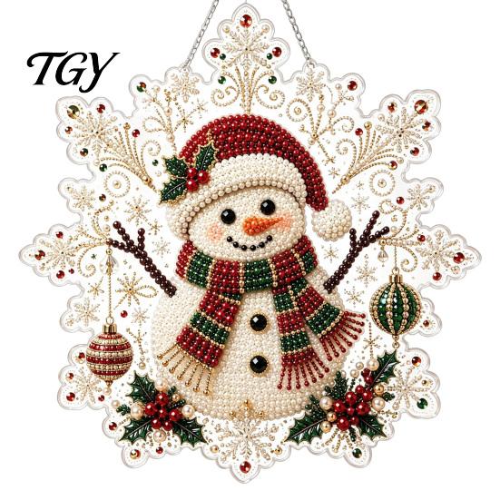 Christmas Party Craft Supplies Faux Pearl Painting Suncatcher Kit, Acrylic Snowflake Shaped Board with Lace Holiday Decoration Making Set Edge,