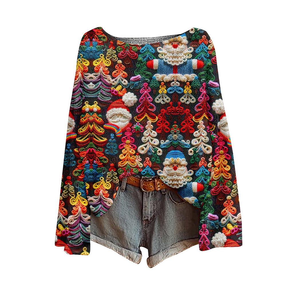 ZJW One-Shoulder 3D Christmas Pullover Sweater