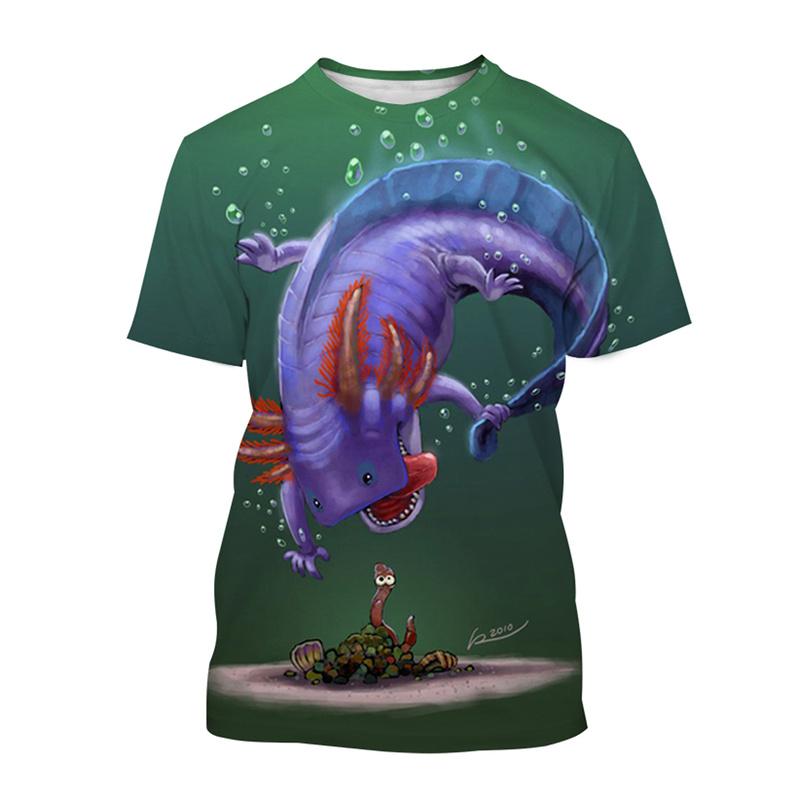 Dier Axolotl 3D Print T-shirt Voor Mannen Dames Zomer Casual Korte Mouw Oversized T-shirts Populair Rond Hals Top Kinder T-shirts