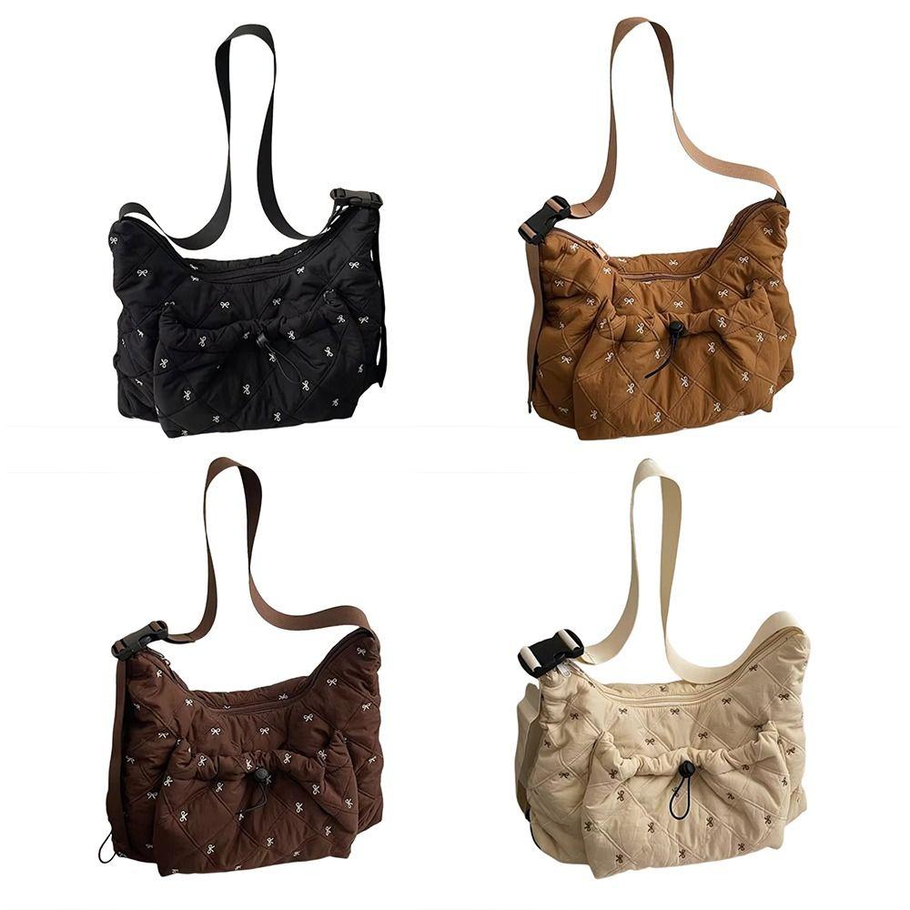 Fashion Cotton Shoulder Bag Soft Padded Zipper Crossbody Bags Large Capacity Handbags