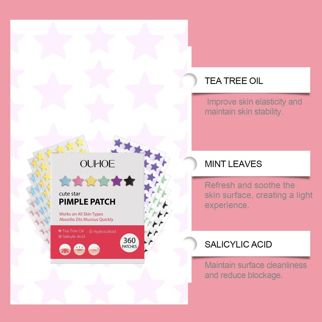 OUHOE Patchs anti-acné en forme d'étoile Hydrocolloïde Couvrance Douce Cache-cernes Autocollants Visage Quotidien pour Hommes Femmes