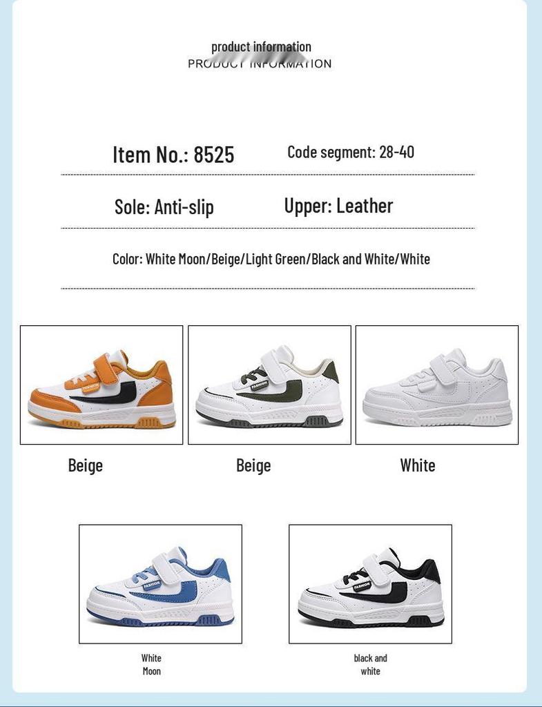 New Boys' Non-Slip Breathable Skate Shoes - Lightweight, Casual White Leather for Spring and Autumn