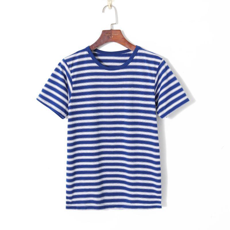 

Летняя женская одежда Мода K-стиль Контрастные цветные полоски Круглый вырез Пуловер Короткий рукав Свободная Тонкая и Удобная Легче всего сочетать Футболка Blue and White Stripes F (free size)