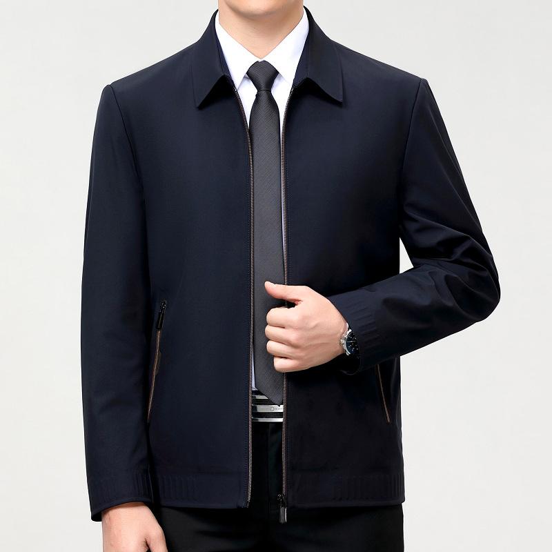 Spring and Autumn Middle-aged Jacket Men's Business Casual Iron-free Civil Servant Top Coat Thin Zipper Lapel Jacket