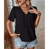 Dressy Summer Eyelet Tops for Women Short Sleeve Lace V Neck Tunic Blouse Loose Button Up Casual Tee Shirts