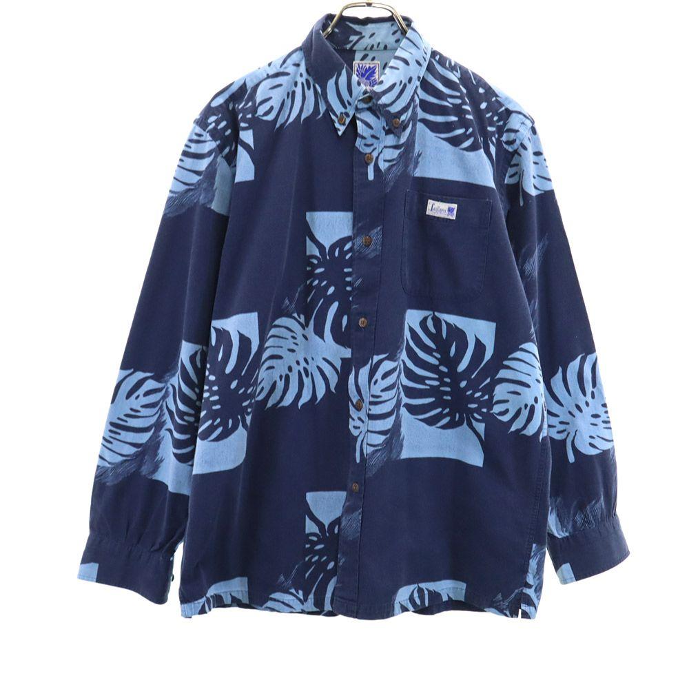 

Leilani Botanical Pattern Long sleeve Aloha shirt L Blue Men s Used