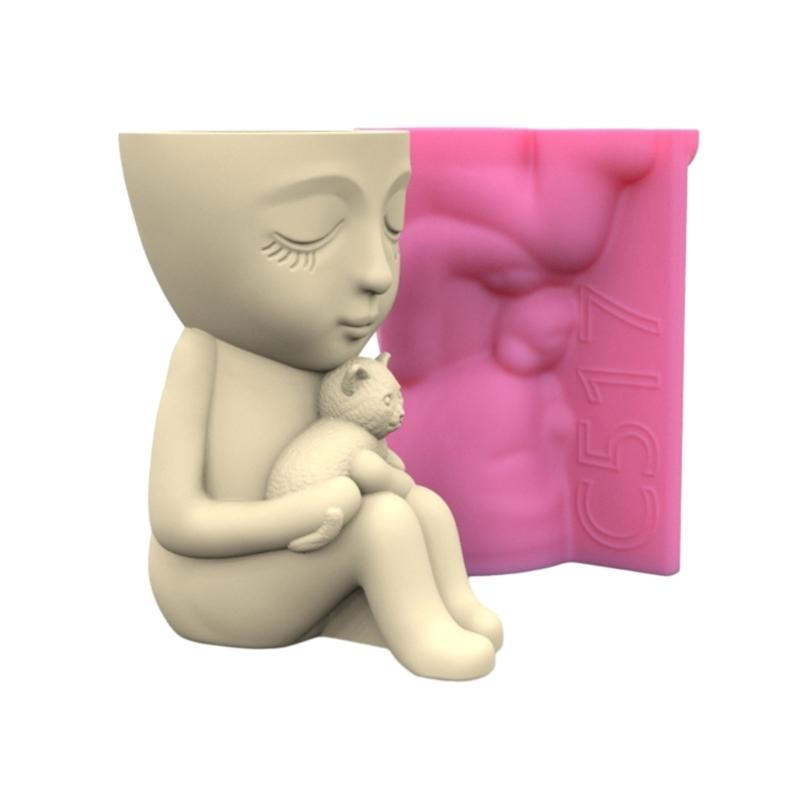 Child & Flower Silicone Molds Pen Holder Epoxy Resin Mold Succulent Planter Making Tool for Crafts