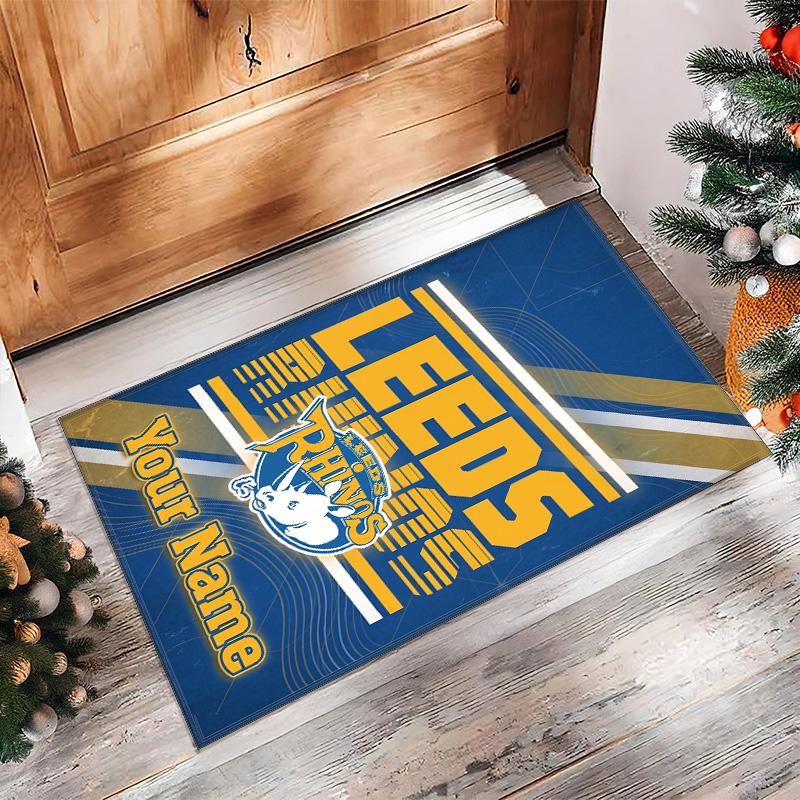 Leeds Rhinos Crystal Velvet Rug, Custom Name Text Personalized Non‑Slip Floor Mat for Home Decor Gift