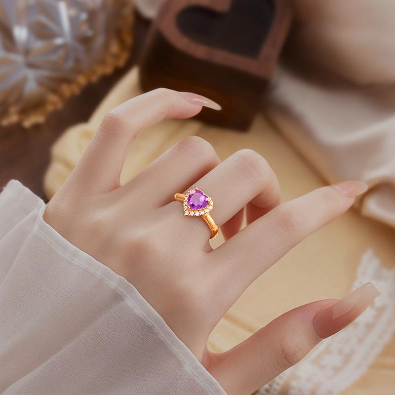 Natural crystal stone love ring women's s925 silver brushed ring light luxury garnet topaz gift for girlfriend