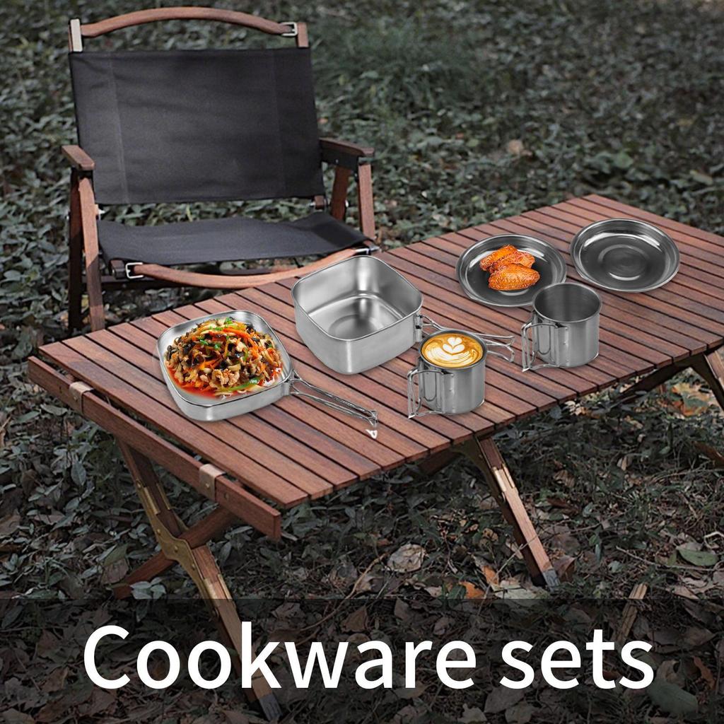 Camping Cooking Set Stainless Steel Camping Pots And Pans Kitchen Set 6 Pieces Stewing Frying Portable Outdoor Kitchenware For
