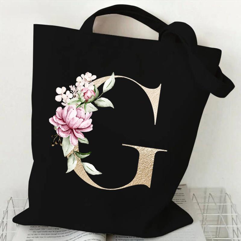 

Цветочный английский алфавит Графический Женские холщовые сумки для покупок Золотые буквы ABCD Сумка через плечо Дорожные сумки для мобильных телефонов