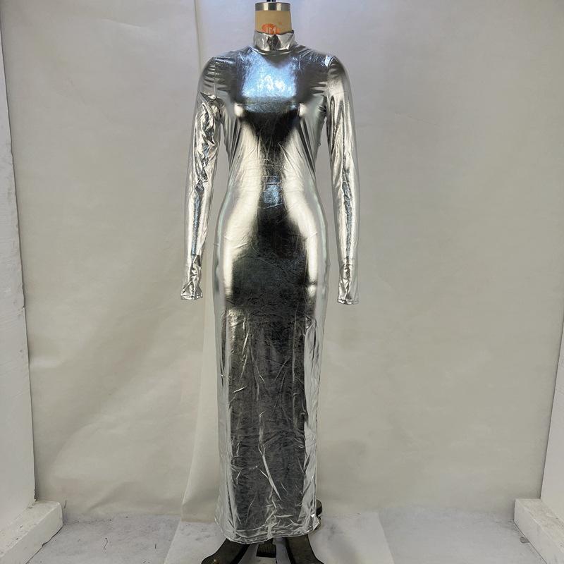 Neues Herbst- und Winter Metallic Sexy Rückenfreies Enganliegendes Schlankes Kleid für Frauen