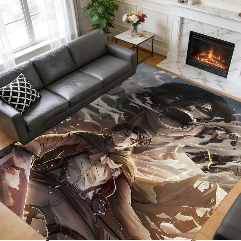 Anti‑Slip Crystal Velvet Floor Rug, Attack on Titan Design Carpet for Indoor Living Bedroom Home Decoration