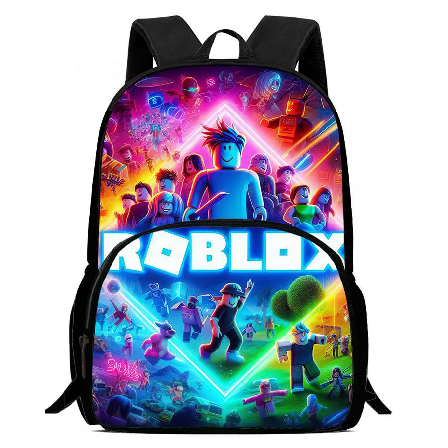 Dětský batoh s kresleným vzorem Roblox a přední kapsou, nastavitelným ramenním popruhem, unisex, vhodný pro chlapce a dívky ve věku 5-9 let
