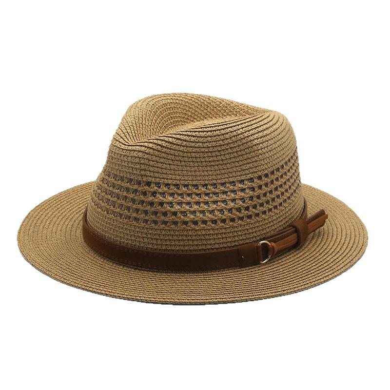 Spring and Summer Hollow Straw Top Hat Outdoor Sunscreen European, American and Panama Casual Straw Hat Men's Breathable Sun Hat
