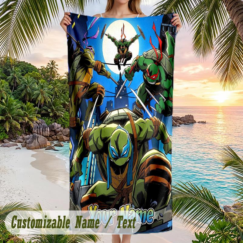 Teenage Mutant Ninja Turtles Beach Towel, Personalized Custom Text, Quick Dry Soft Large Towel For Swimming Pool Travel