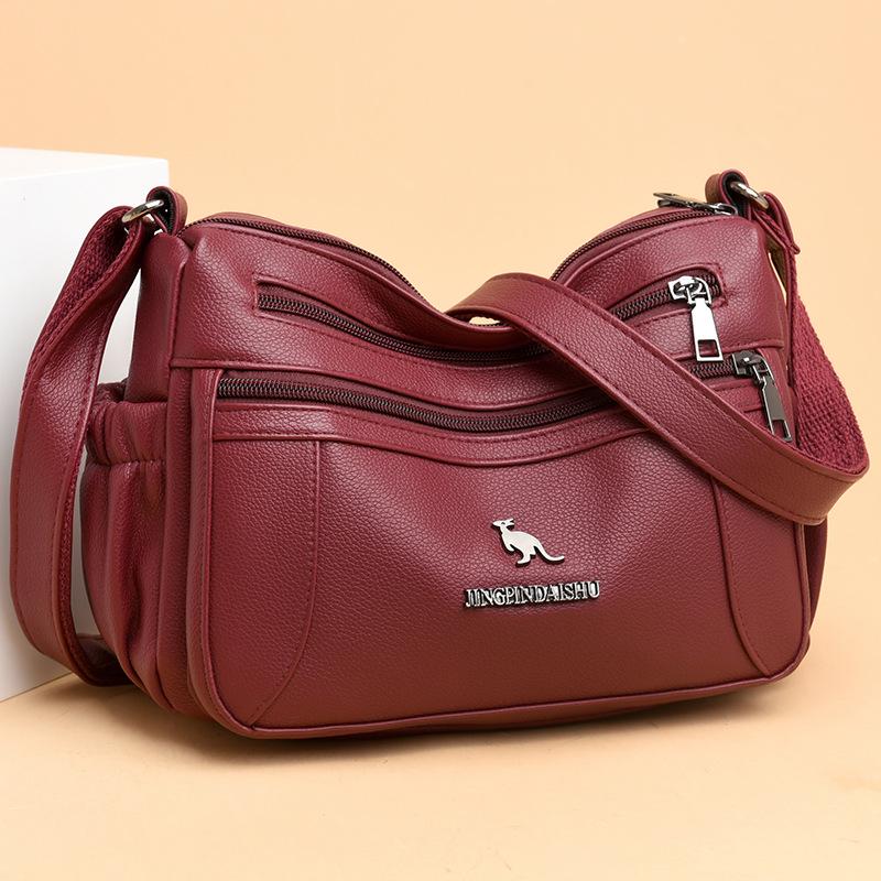2025 New Soft Leather Large Capacity Multi-Layer Shoulder Crossbody Bag for Middle-Aged Women