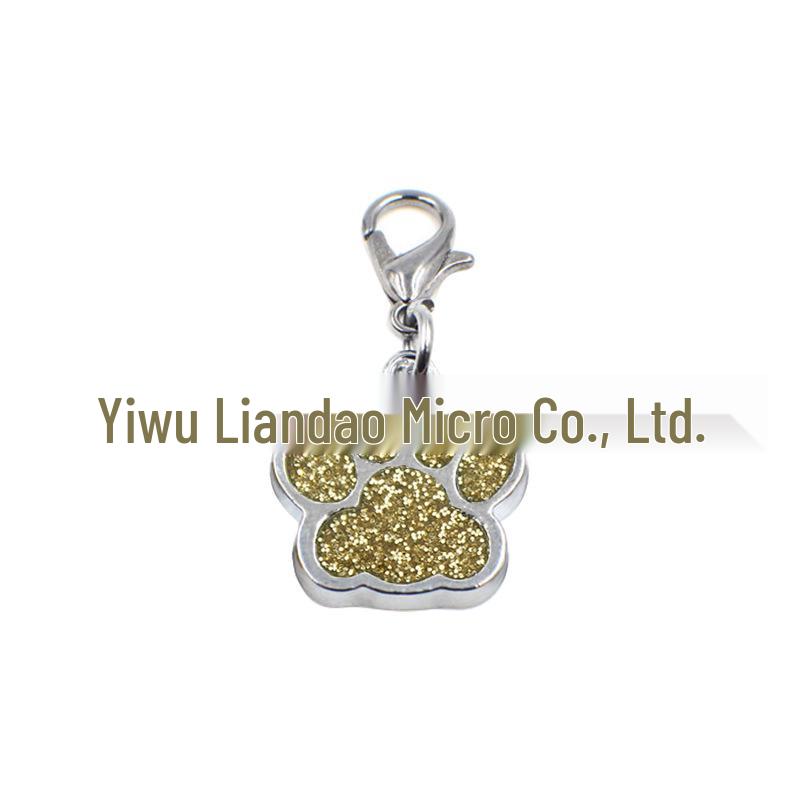Small Glitter Dog Paw Print Pendant - Zinc Alloy Pet ID Tag (17x18mm)