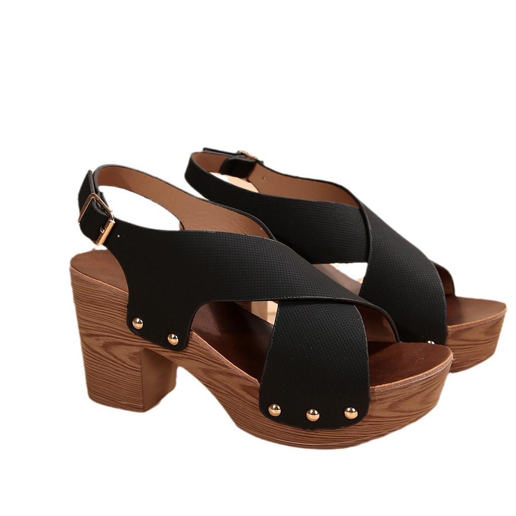 2025 Summer New Foreign Trade Large Size High-heeled Sandals with Fish Mouth Sandals Belt Buckle High-heeled Casual Sandals